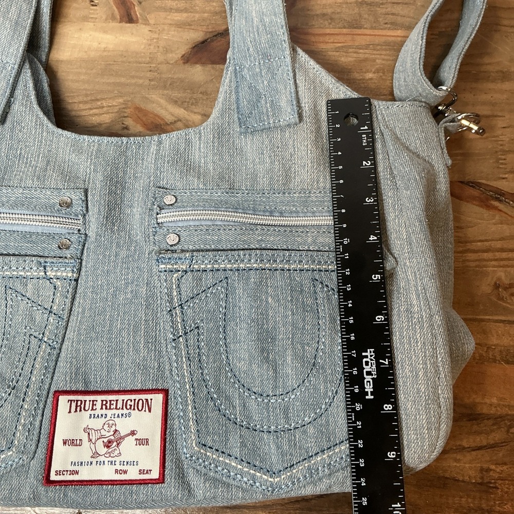 True Religion Denim Handbag Tote Shoulder Crossbody Jean Purse Y2K Carry On - Picture 6 of 13